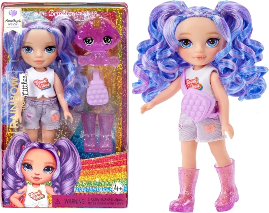 Littles – Amethyst Willow, Purple 5.5" Posable Small Doll with Purse, Magical Pet Dog, Girls Toy Gift, Kids Ages 4-12 Years