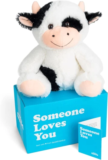 SendAFriend Cooper The Cow Stuffed Animal Care Package, Someone Loves You Box, Great Gift for Any Reason (Happy Birthday Notecard)