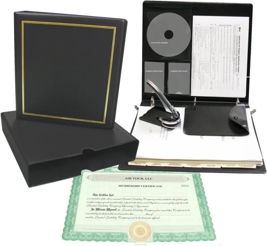 Corpkit Customized Thriftkit Corporate Kit with Printed Minutes & Bylaws/Operating Agreement, Black Binder, Slipcase, Corporate Seal, Certificates with Stubs-(Not for Profit)