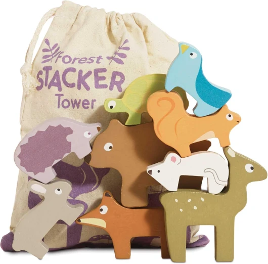 Wooden Petilou Forest Stacker Puzzle & Bag Educational Balancing Activities Toy - Great Gift for Kids and Toddlers - Suitable for Age 18+ Months Old