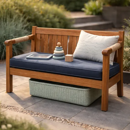 An elegant children’s outdoor bench for refined garden play spaces
