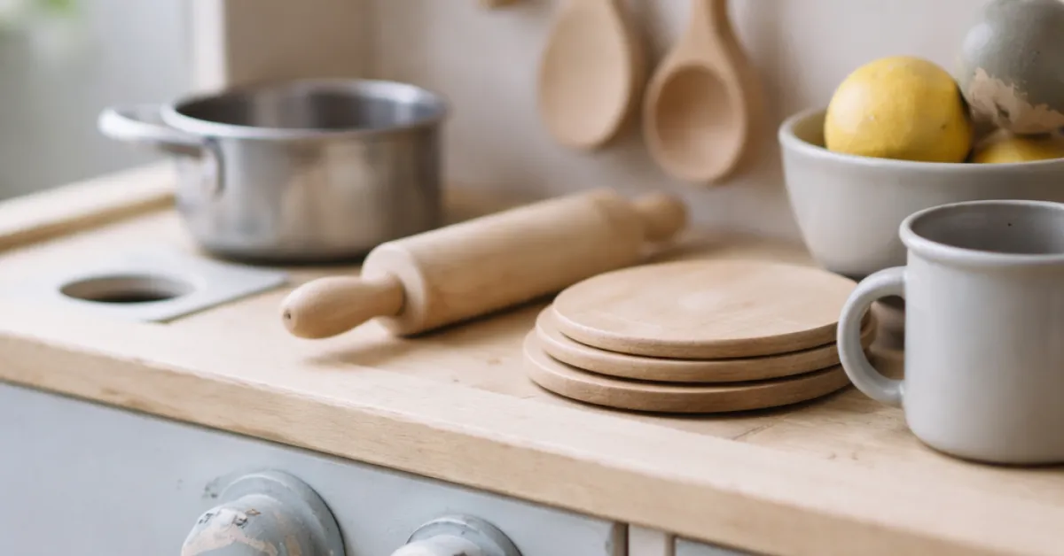 Le Toy Van's wooden kitchen, four years in: what the paint looks like now and what still gets used daily